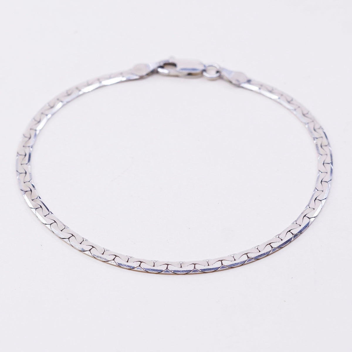 7.75”, 4mm, Vintage sterling silver flatten nugget bracelet, 925 silver chain