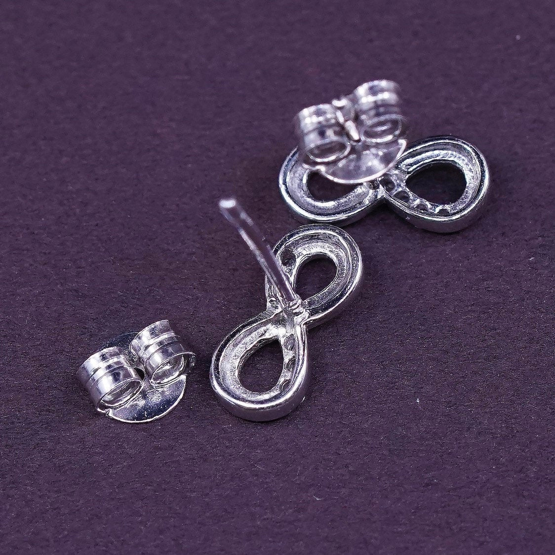 vtg Sterling silver clear infinity loop crystal studs, Swarovski earrings