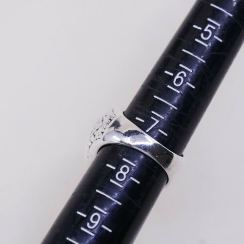 Sz 7.5, Vtg CNA Indonesia Sterling Silver Handmade Cocktail Ring w/ Mop N Bali