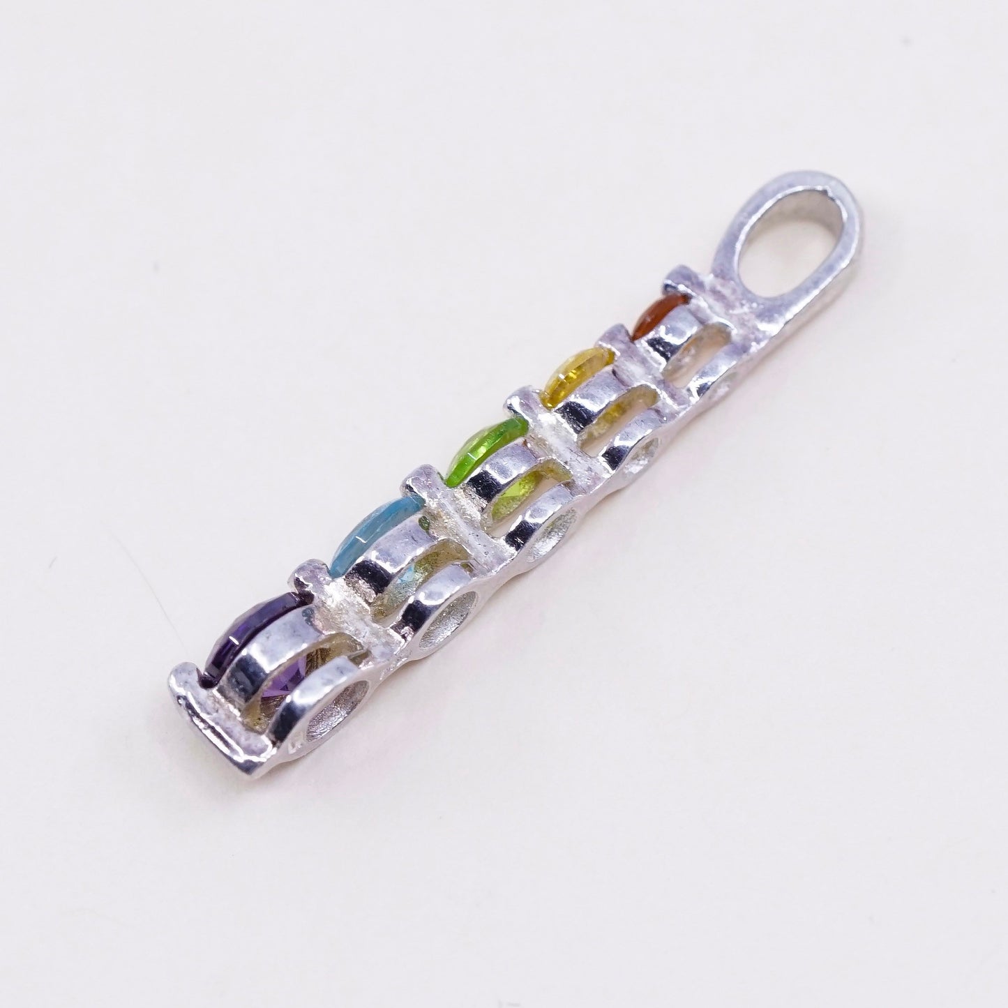 Sterling silver pendant, solid 925 silver with amethyst ruby citrine peridot