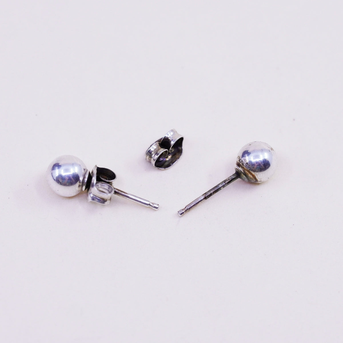 5mm, Vintage sterling silver sphere studs, handmade 925 earrings with star