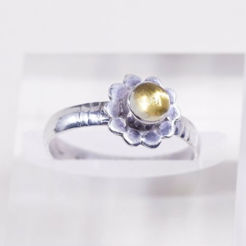 Sz 8.5, Vtg Sterling Silver handmade Ring, 925 Silver W/ citrine, Stamped 925