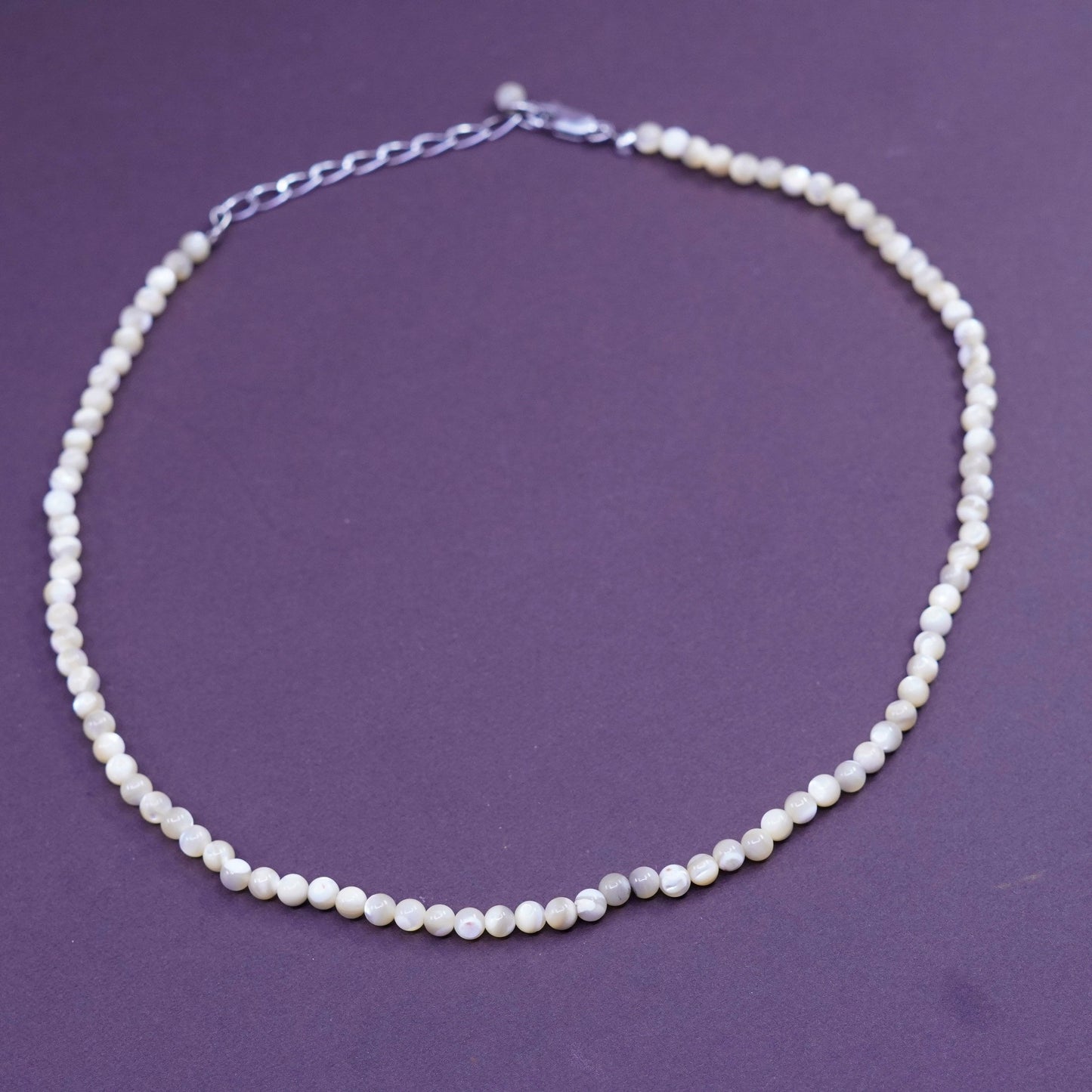 15+2”, vintage handmade necklace, genuine agate beads Sterling 925 silver chain