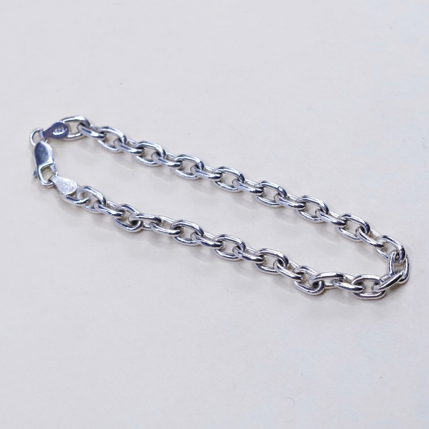 7”, 5mm, Vintage sterling silver handmade bracelet, 925 silver oval link chain
