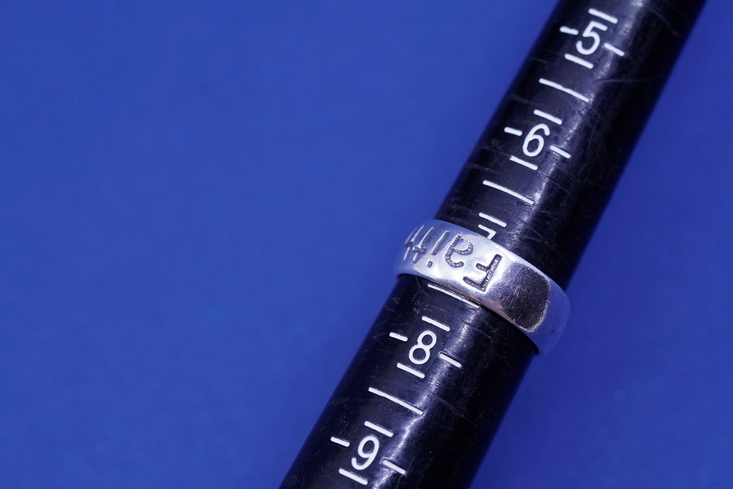 Size 7, vtg shube sterling silver handmade ring, 925 band with faith embossed