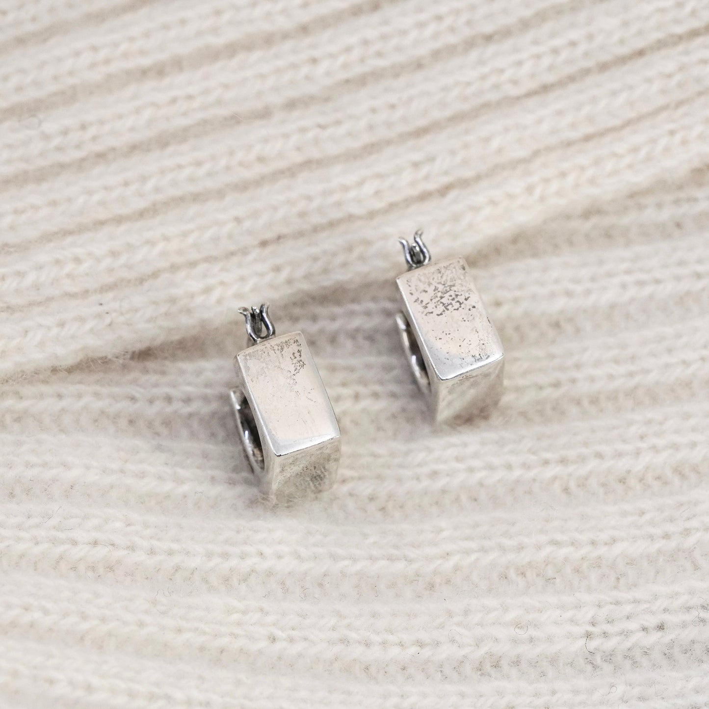 0.5”, sterling silver earrings, square 925 hoops, Huggie with mother of pearl