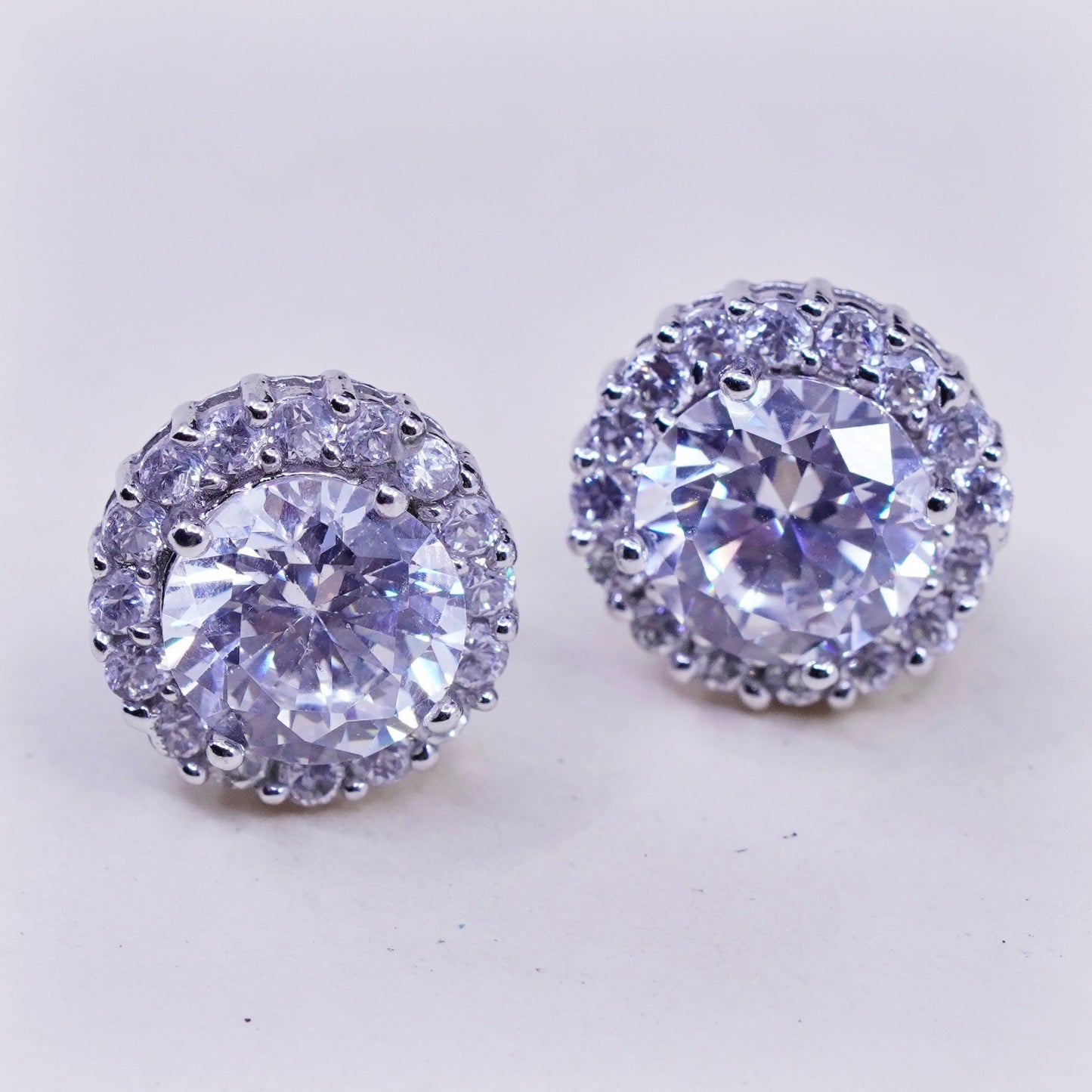 Vintage sterling 925 silver genuine cz studs, minimalist earrings