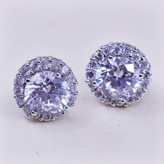 Vintage sterling 925 silver genuine cz studs, minimalist earrings