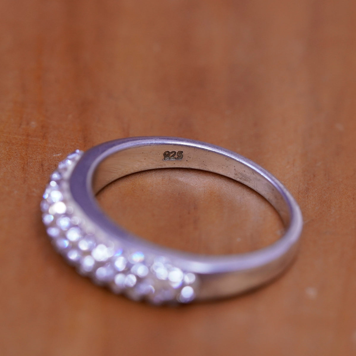 Size 8, vintage Sterling silver handmade ring, modern 925 band with cluster cz