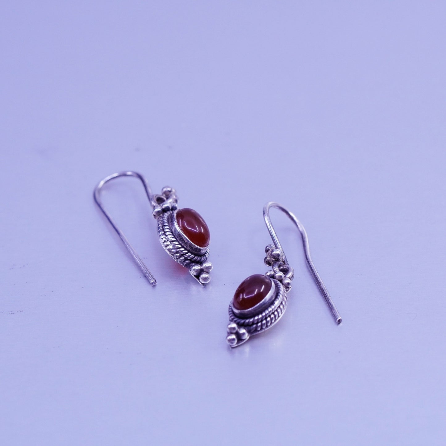 Vintage Sterling 925 silver oval earrings with carnelian and beads
