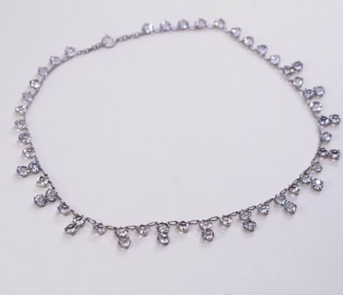 17”, Vintage Sterling Silver Necklace, 925 Chain Chain W/ Cz Details