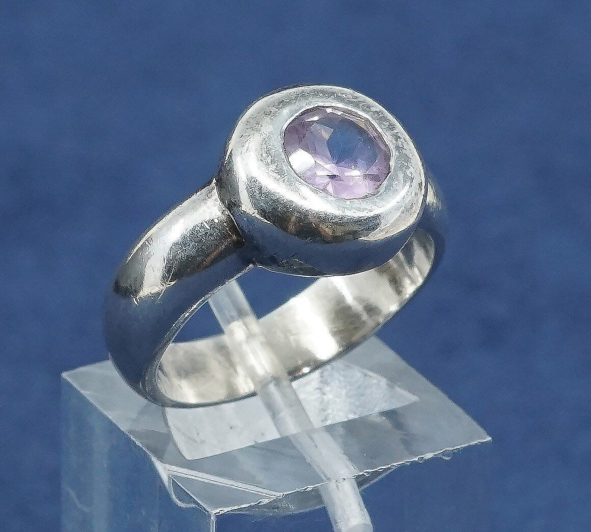 sz 6.5, vtg Sterling silver handmade ring, 925 w/ amethyst ring