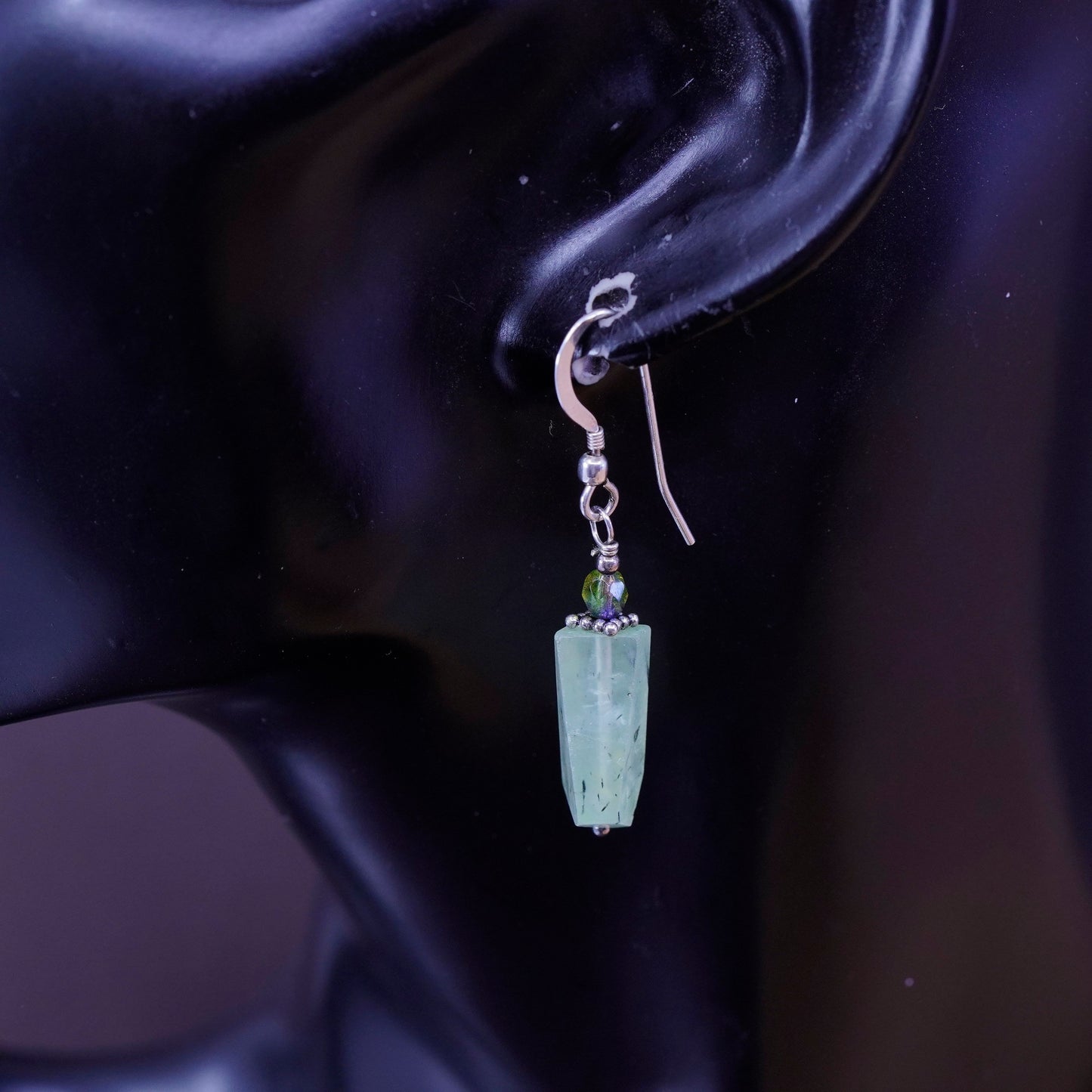 Vintage Sterling 925 silver handmade earrings with jade nugget drops