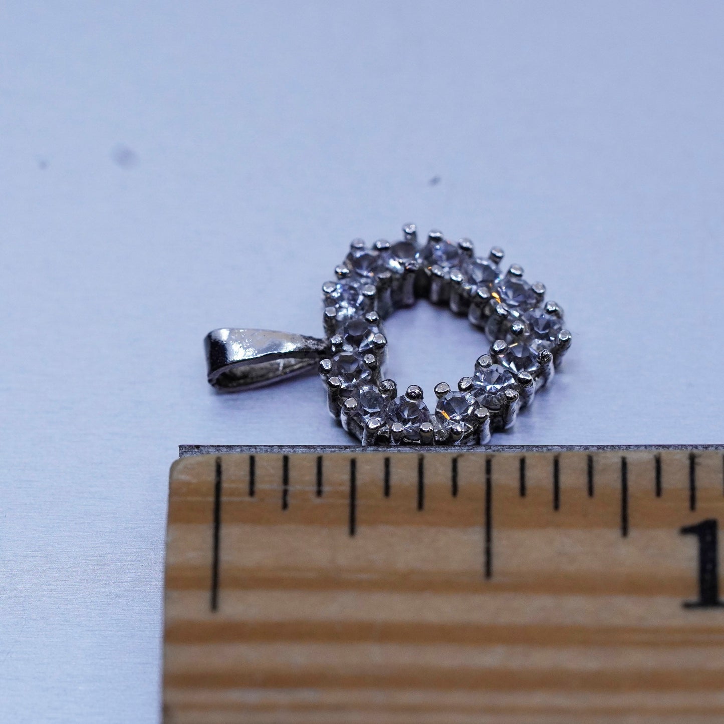 Vintage Sterling silver handmade charm, 925 heart pendant with cz