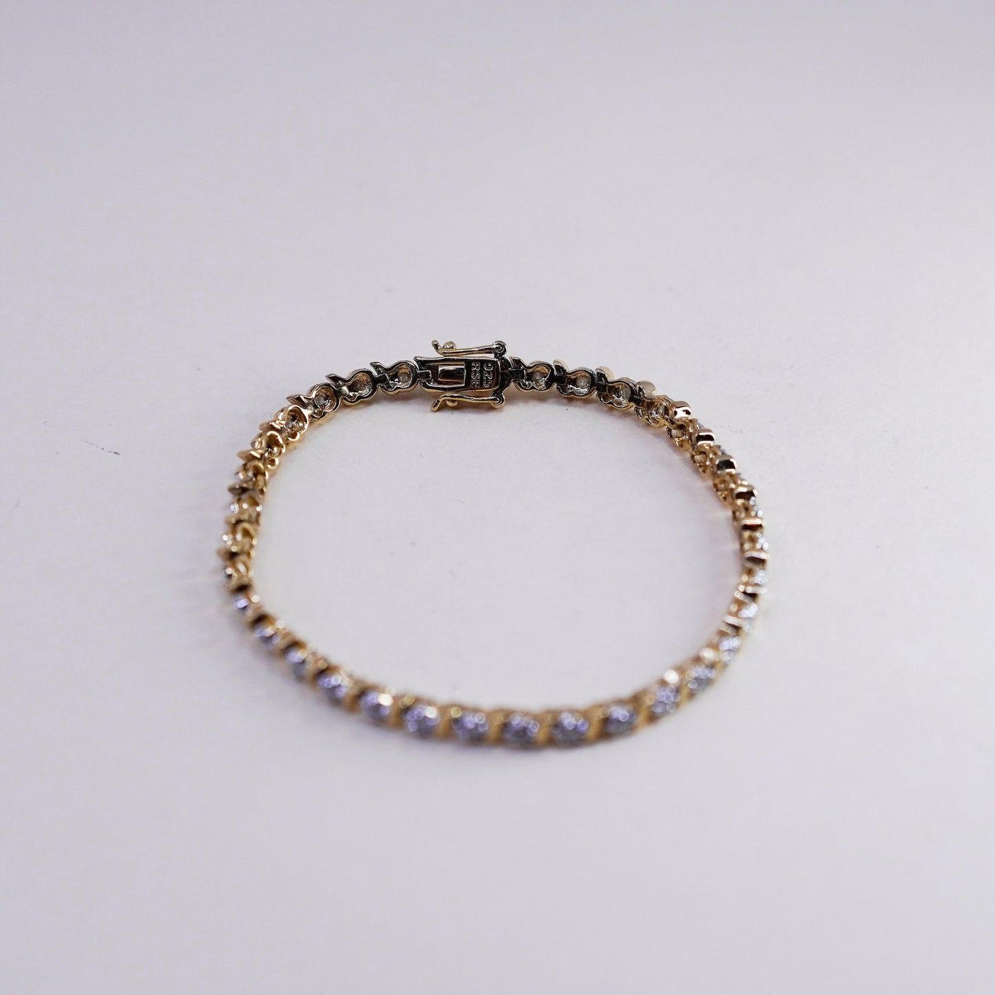 7.25”, vermeil gold sterling silver tennis bracelet, 925 floral chain diamond