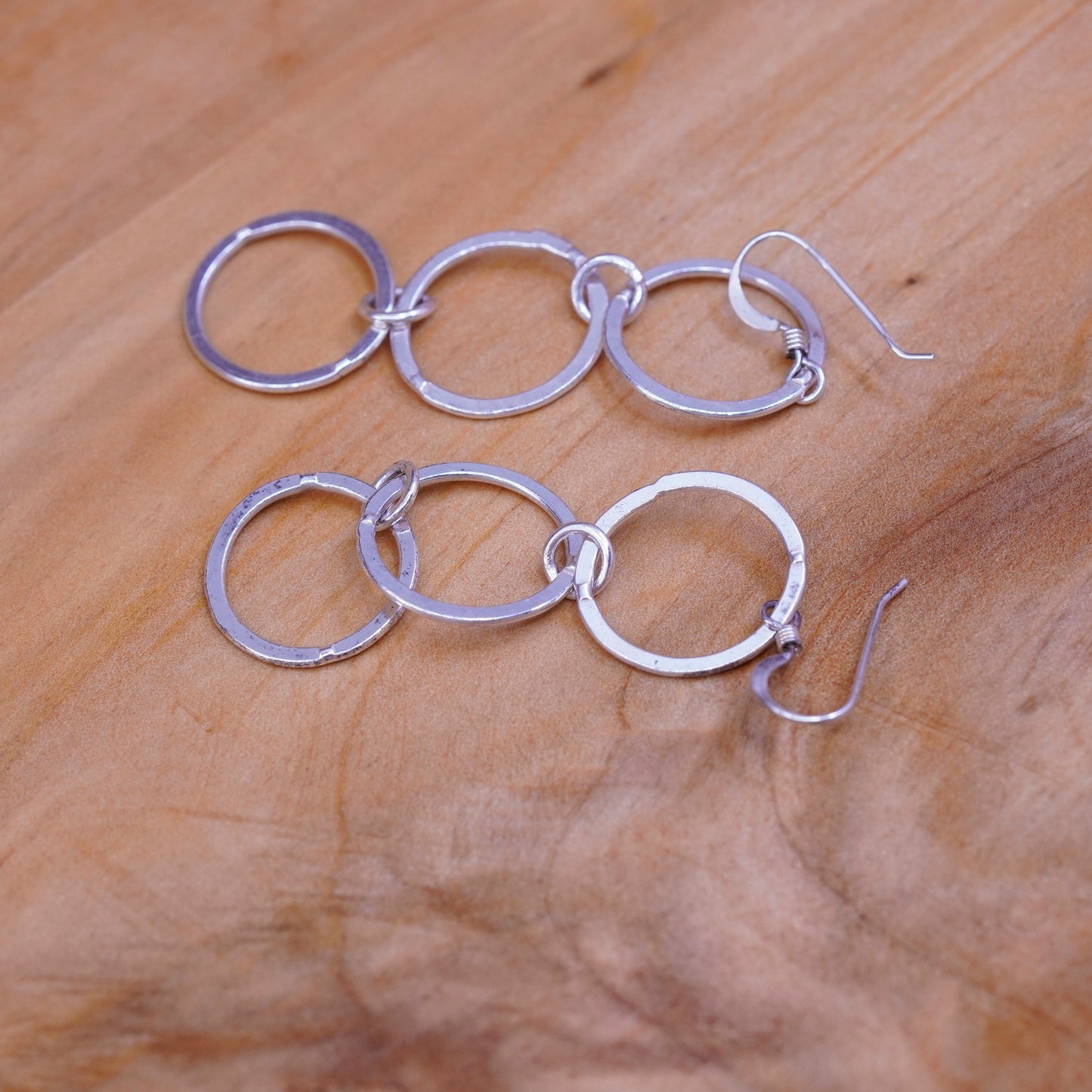 2” long, Vintage Sterling silver handmade earrings, 925 entwined circles dangle