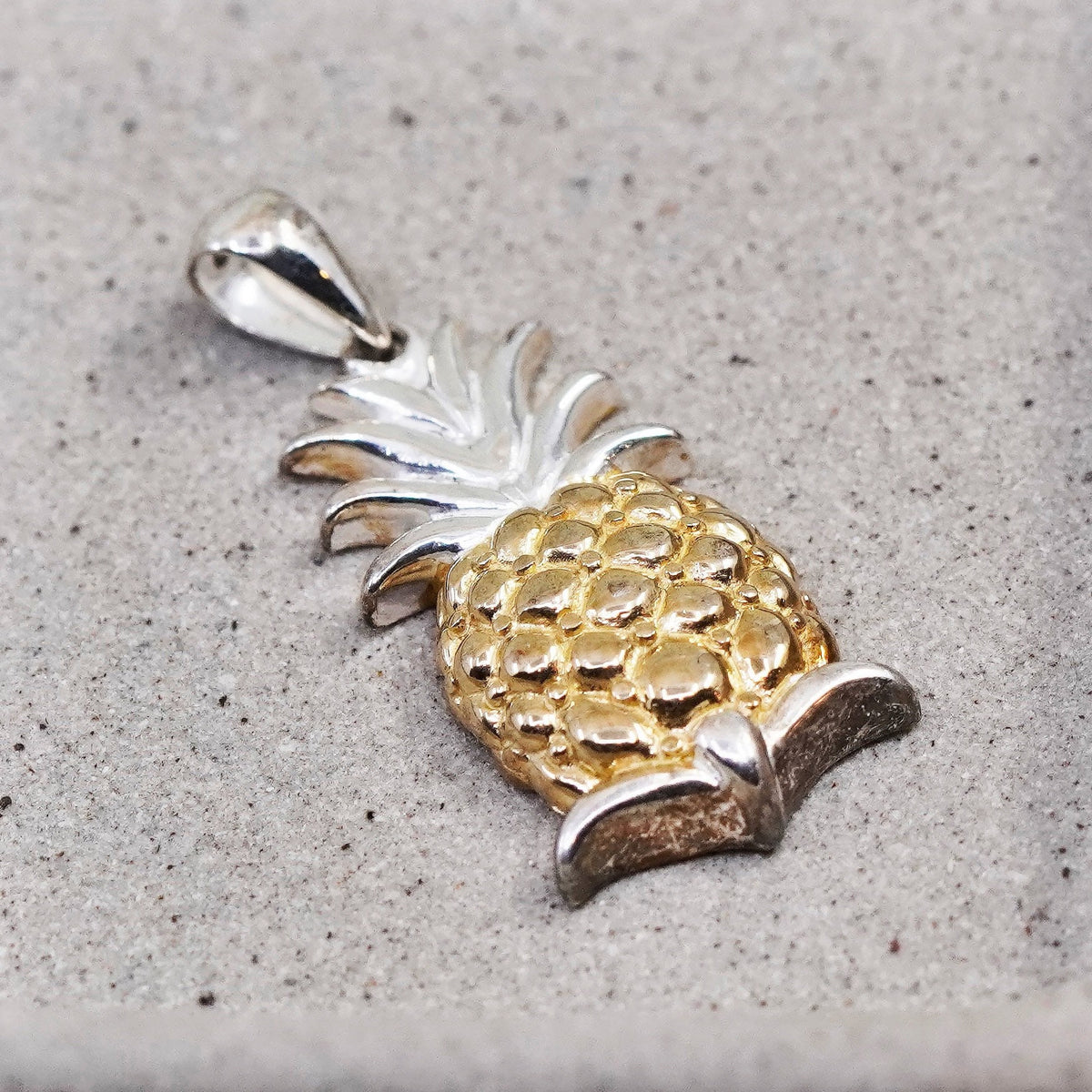 Vintage two tone Solvar handmade Sterling 925 silver pineapple pendant