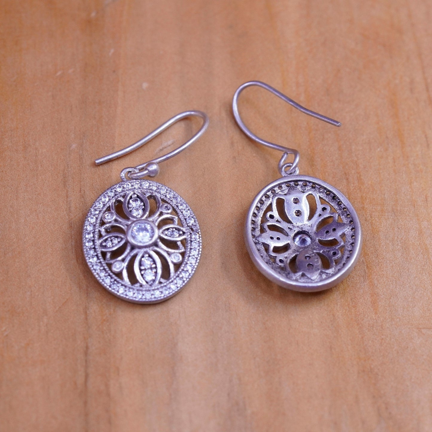 Vintage IBB Sterling silver earrings, 925 drops with cluster Cz Around