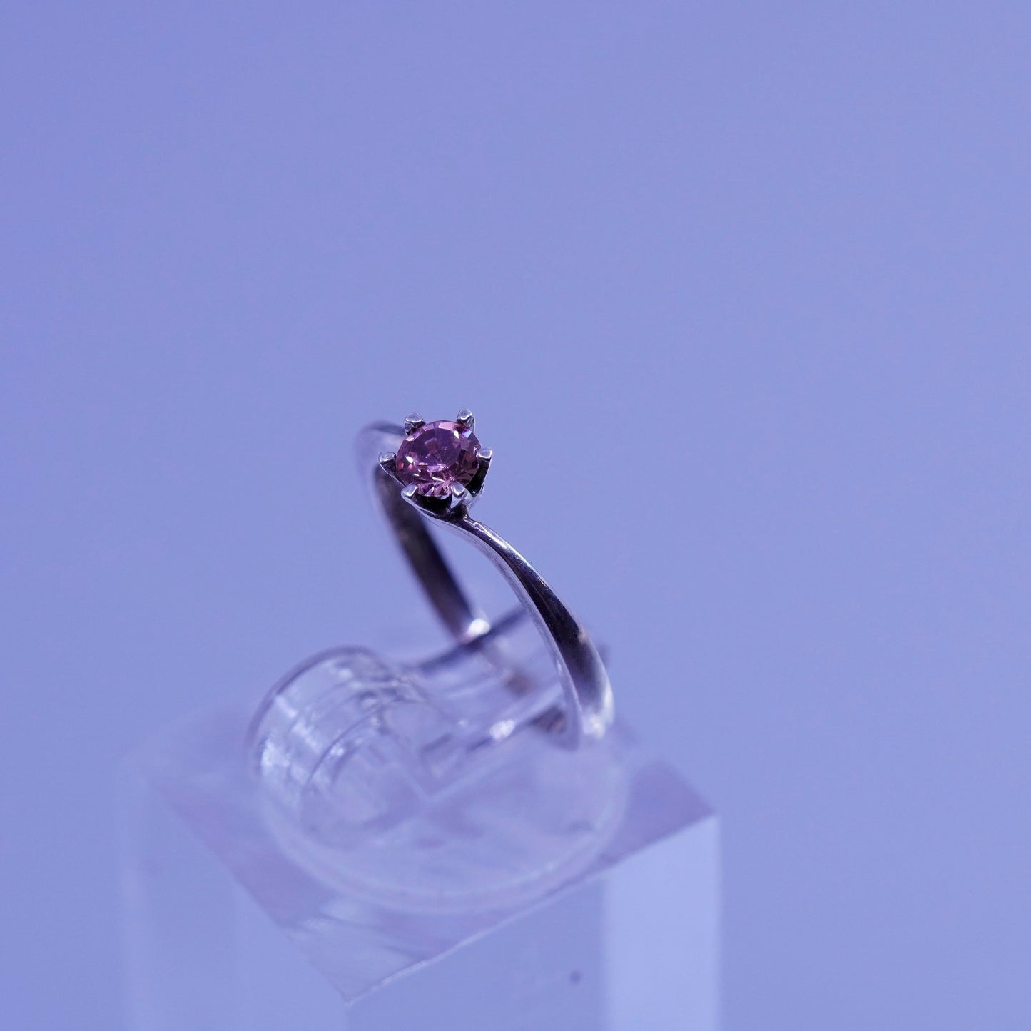 Size 3, vintage Sterling 925 silver handmade engagement ring with pink Cz