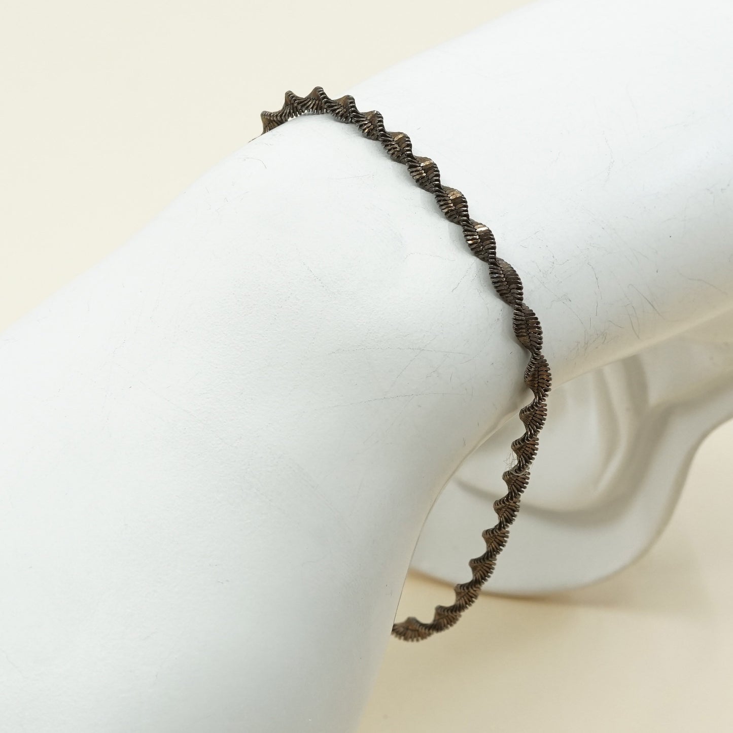 7", 5mm, VTG sterling silver bracelet, 925 twisted herringbone chain,