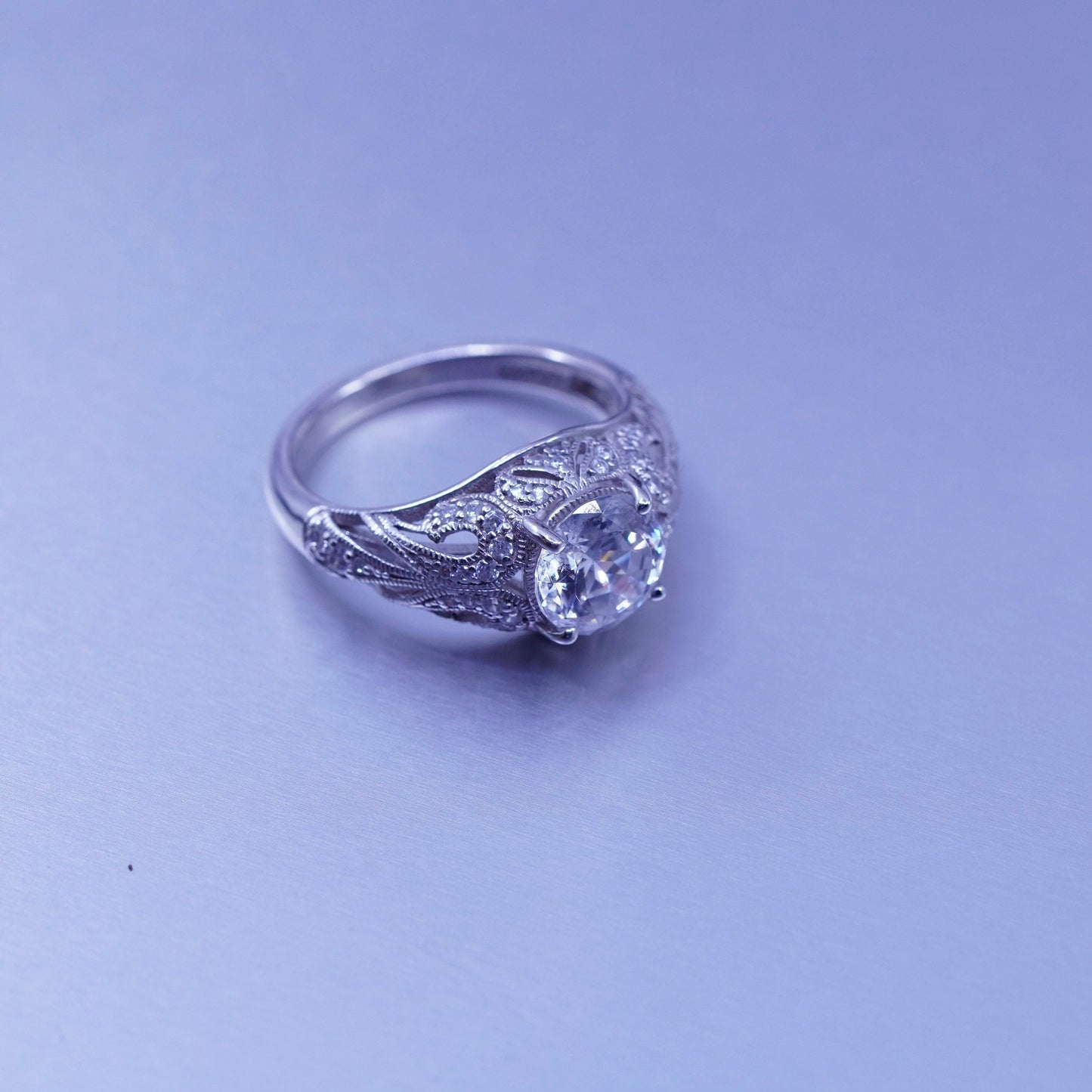 Size 7.25, vintage Sterling 925 silver handmade engagement ring with Cz