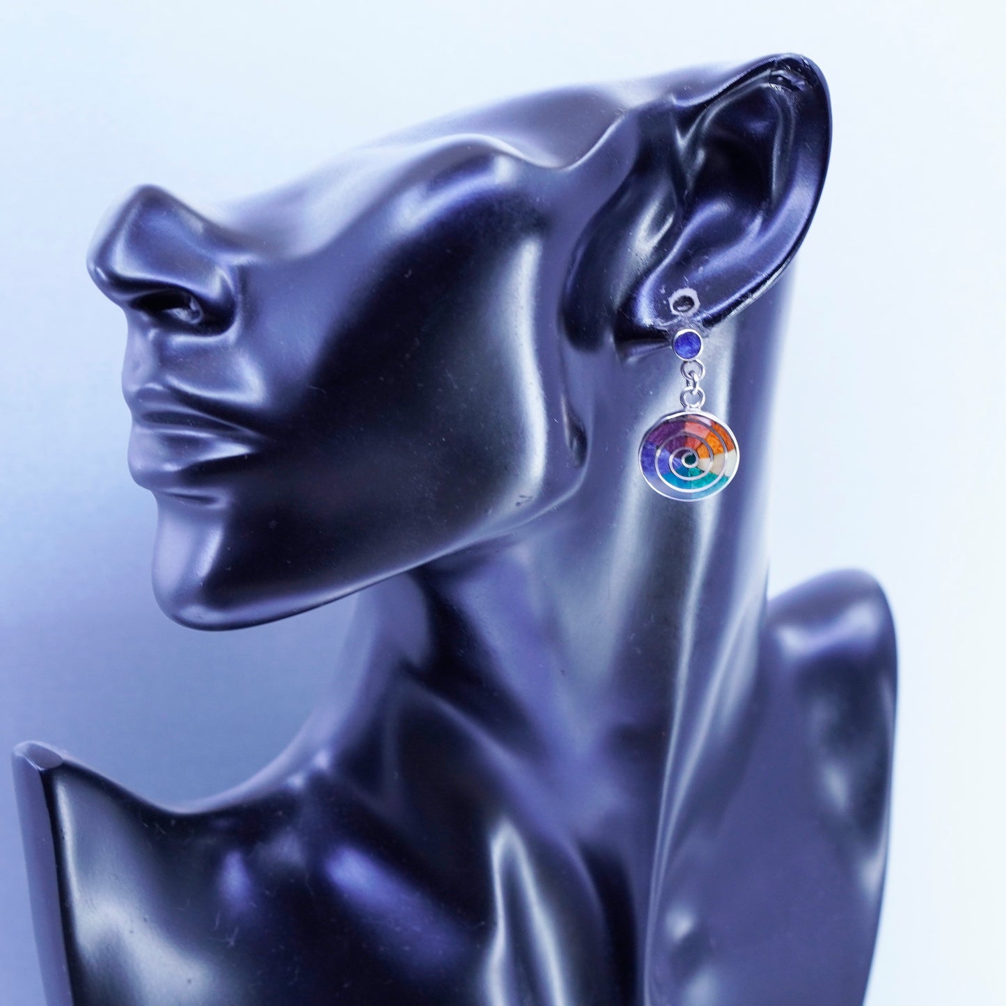 Sterling 950 silver earrings, Peruvian Inca silver turquoise, MOP carol chakra