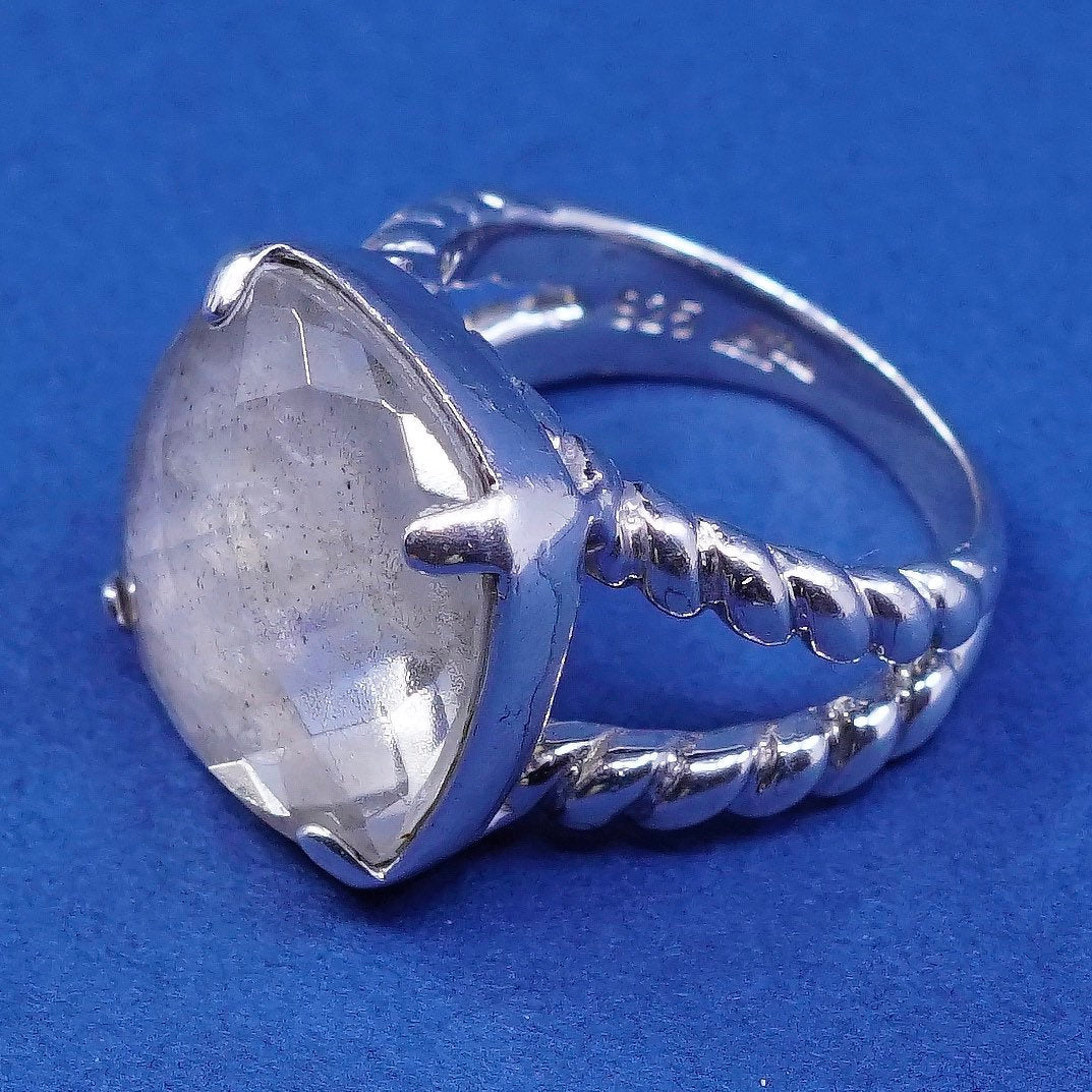 Size 6, vtg Sterling silver handmade ring, 925 w/ checker cut moonstone