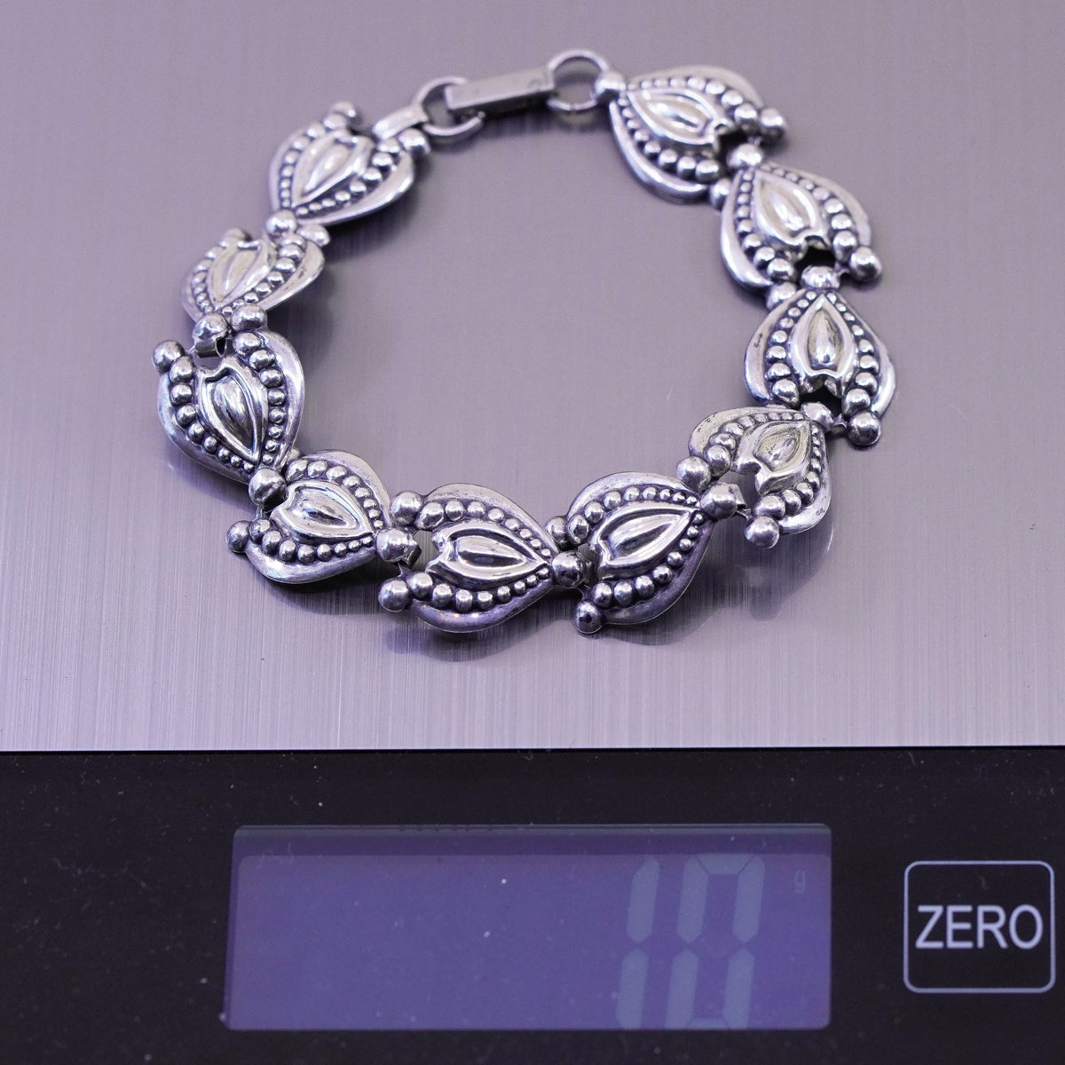 7”, Vintage beau sterling silver bracelet, 925 beaded link chain