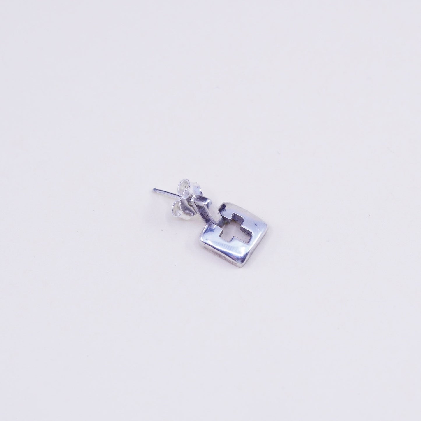 Vintage Sterling 925 silver handmade earrings with square cross cut out
