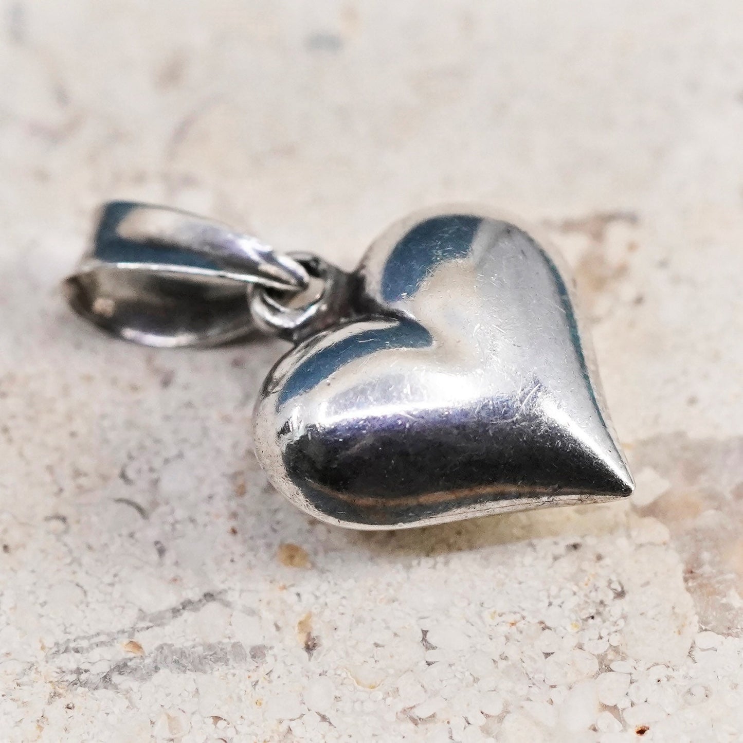 Vintage Sterling silver handmade pendant, puffy 925 heart