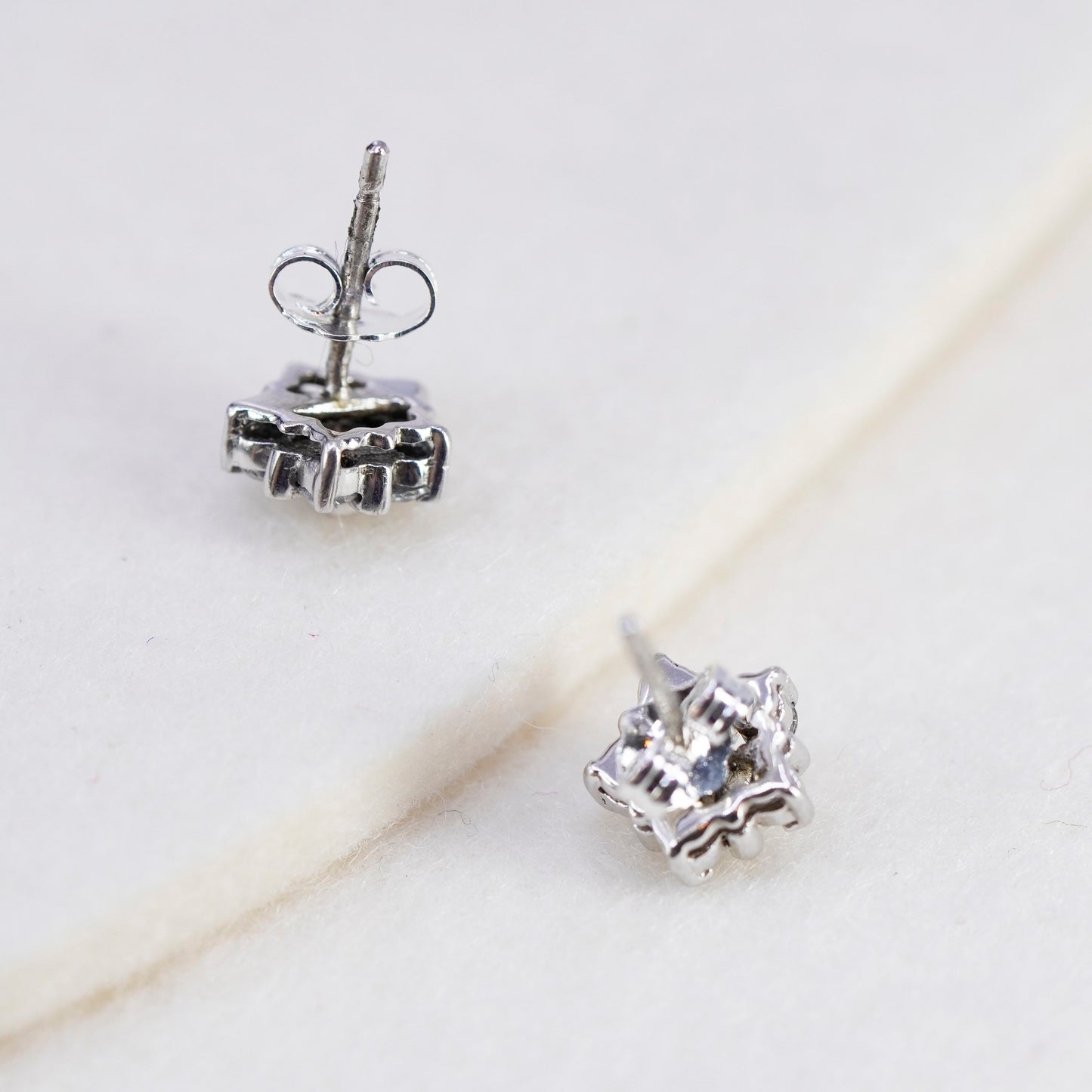 Vintage Sterling 925 silver handmade earrings, flower studs with cz