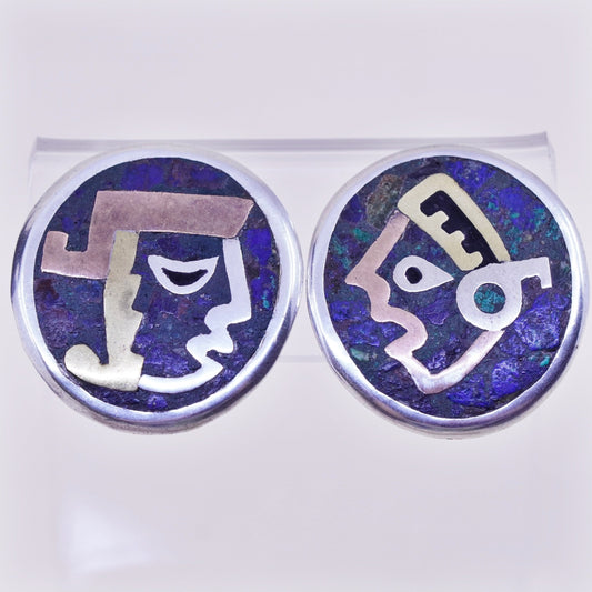 hecho en taxco triple tone sterling 925 silver screw back earrings with lapis