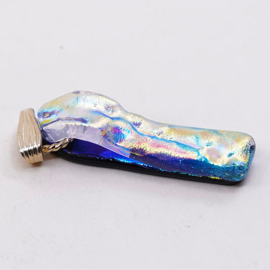 Vintage 1/20 14K yellow gold with handmade rectangular dichroic glass pendant