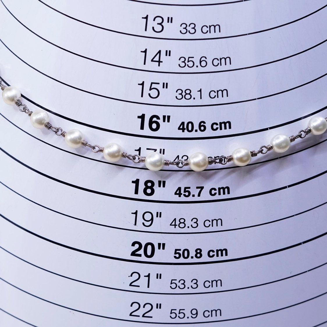 16+1”, vtg AK handmade Sterling silver bead chain w/ pearl beads