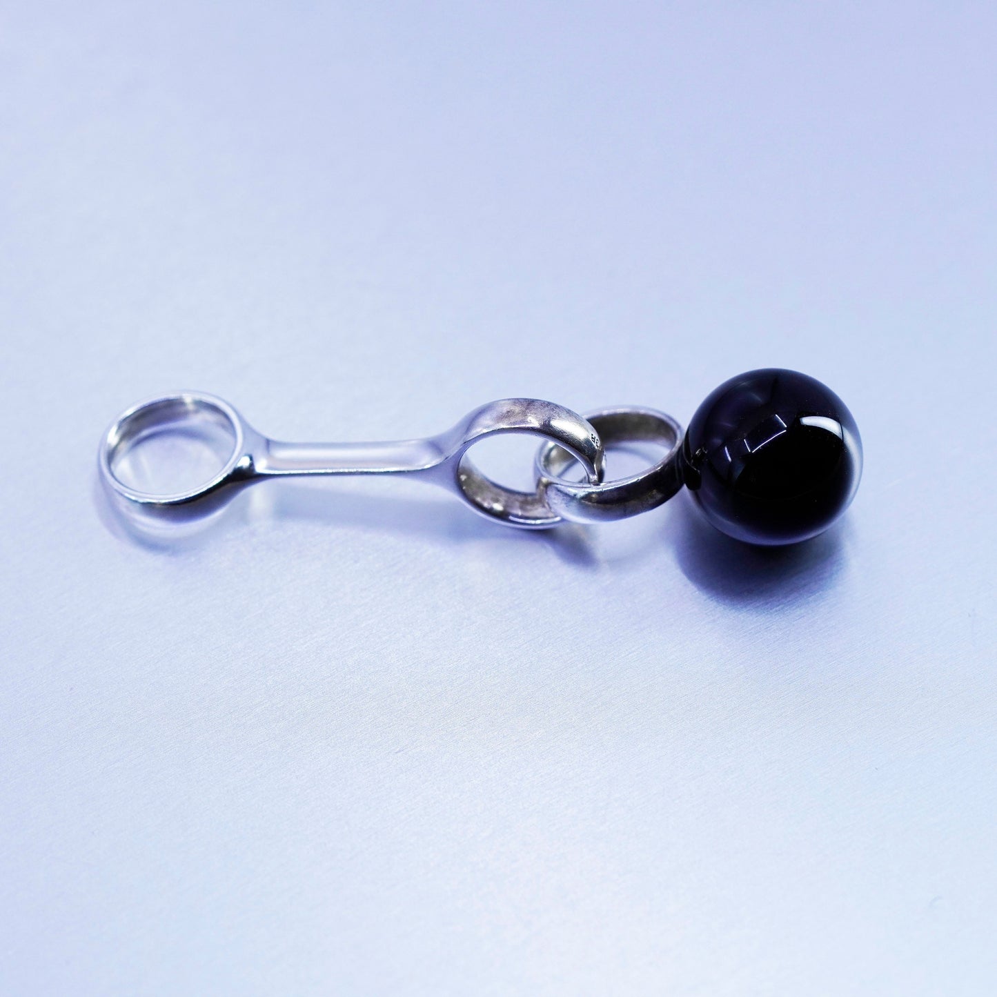 antique modern sterling 925 silver handmade pendant with round obsidian bead