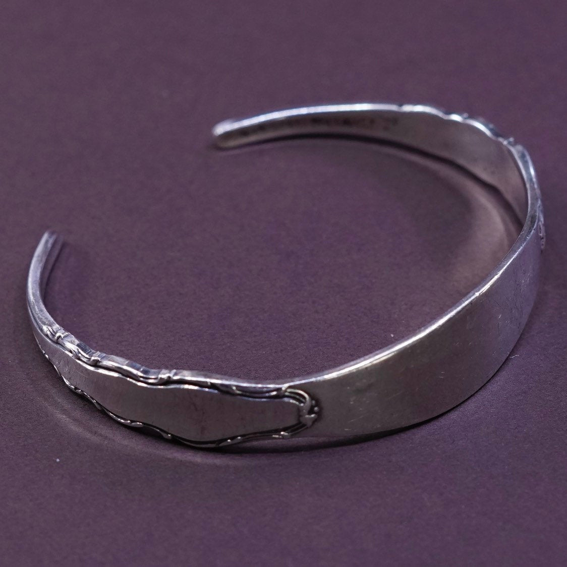 7”, Reed Sterling silver spoon bracelet, 925 cuff engraved love Geoff and Jan