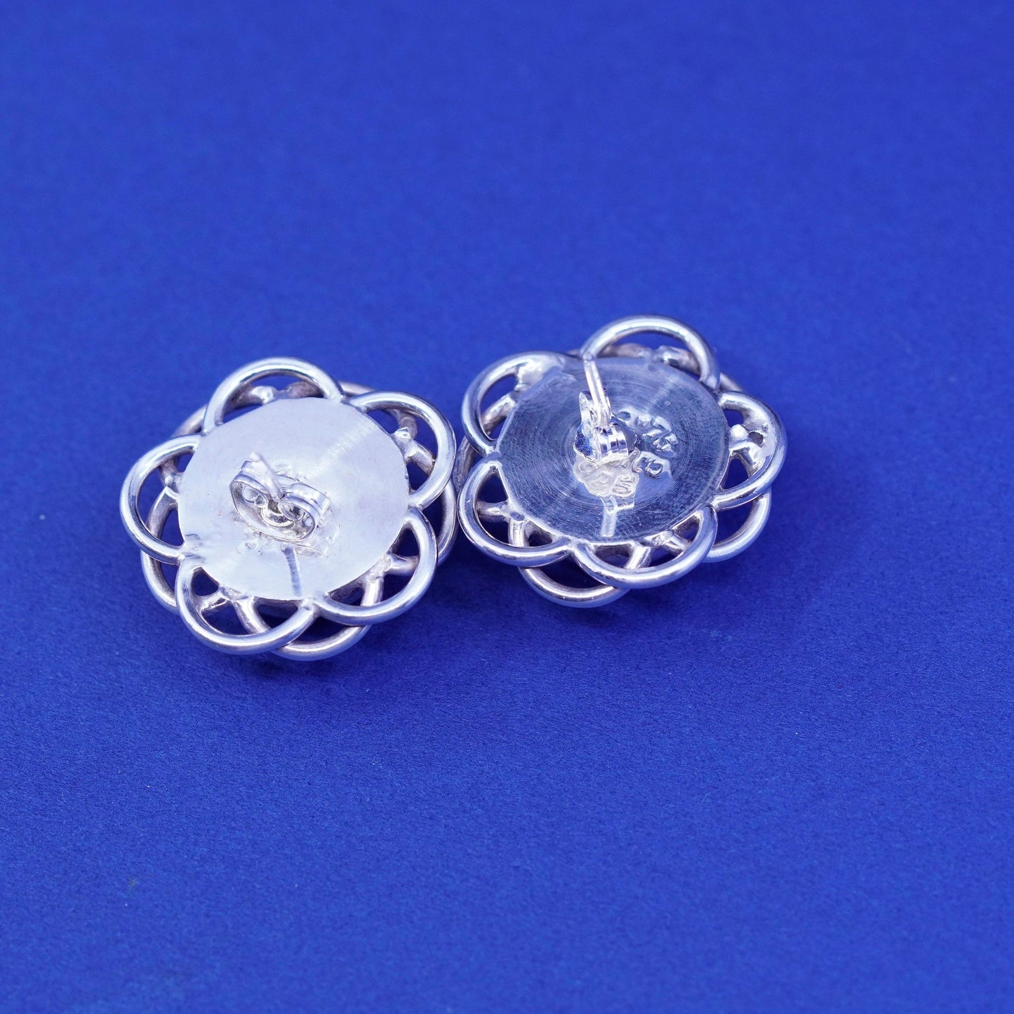 Vintage Mexico Sterling silver handmade earrings, 925 flower studs