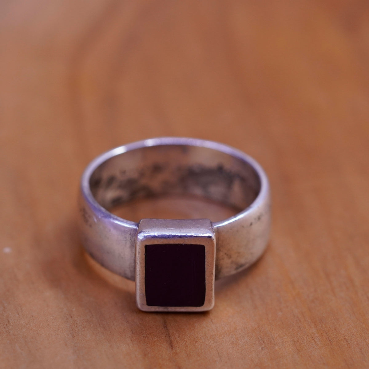 Size 9.5, Mexico Sterling silver handmade ring onyx, southwestern 925 band