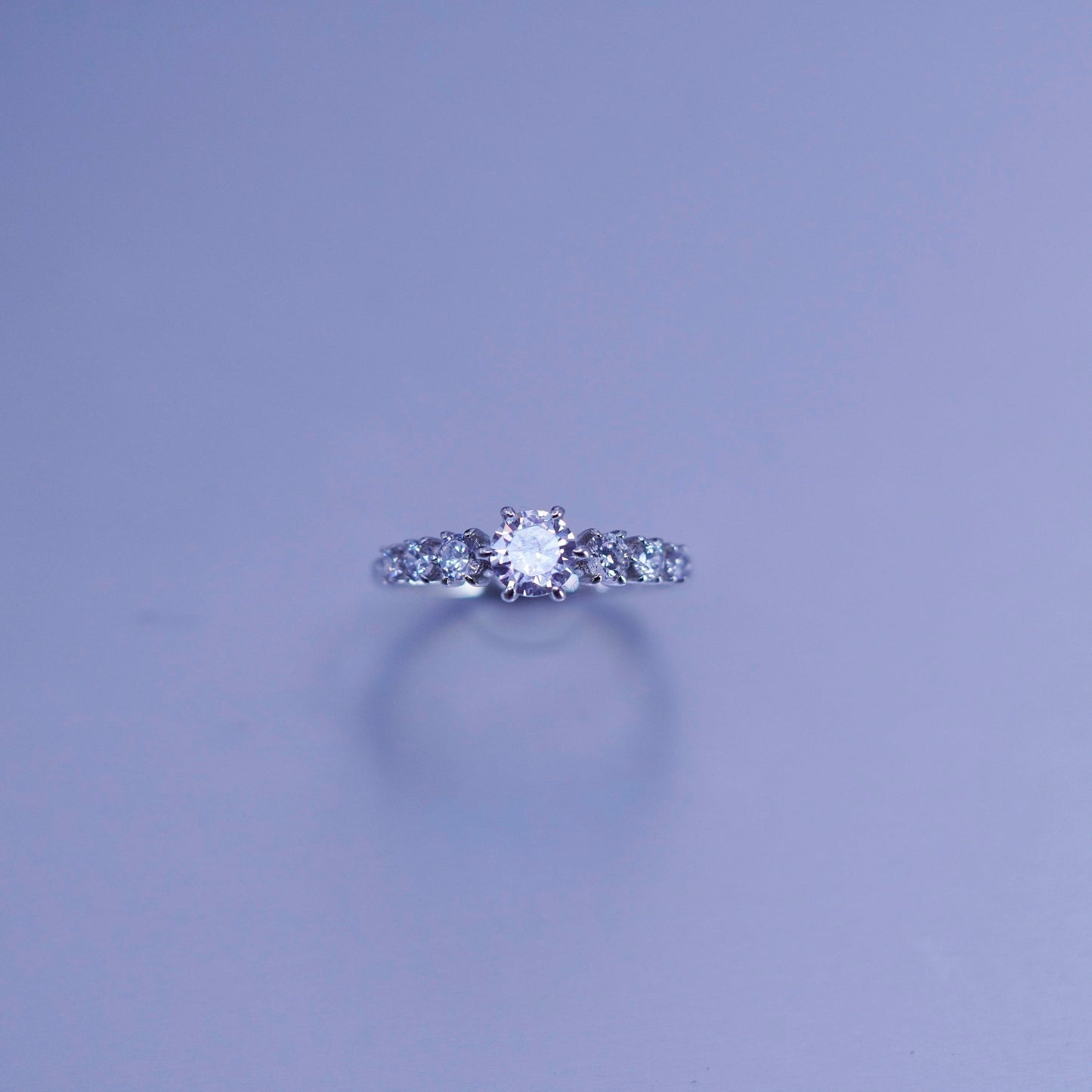 Size 8, vintage Sterling 925 silver handmade band ring with cluster Cz