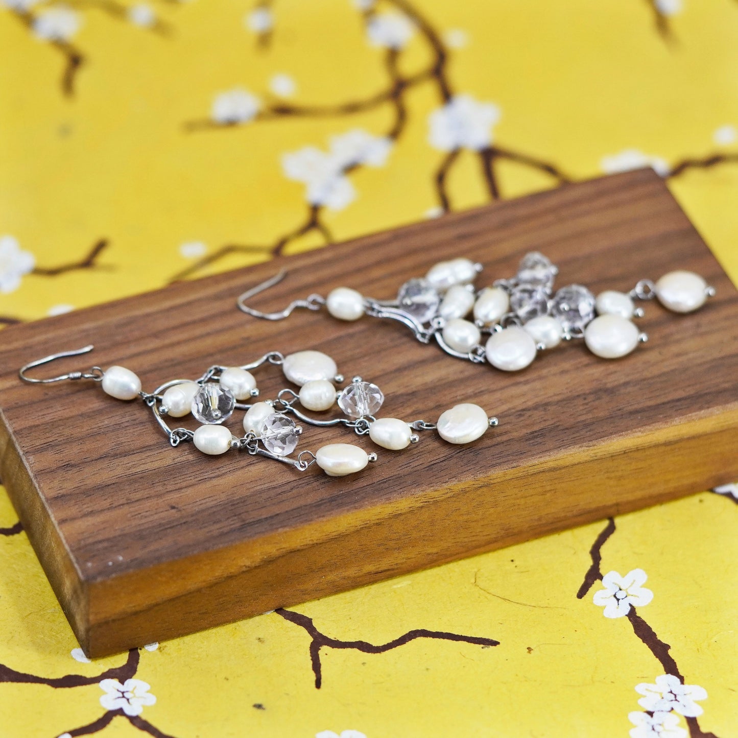 Vintage Sterling silver handmade earrings, 925 with cluster pearl drops