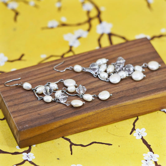 Vintage Sterling silver handmade earrings, 925 with cluster pearl drops