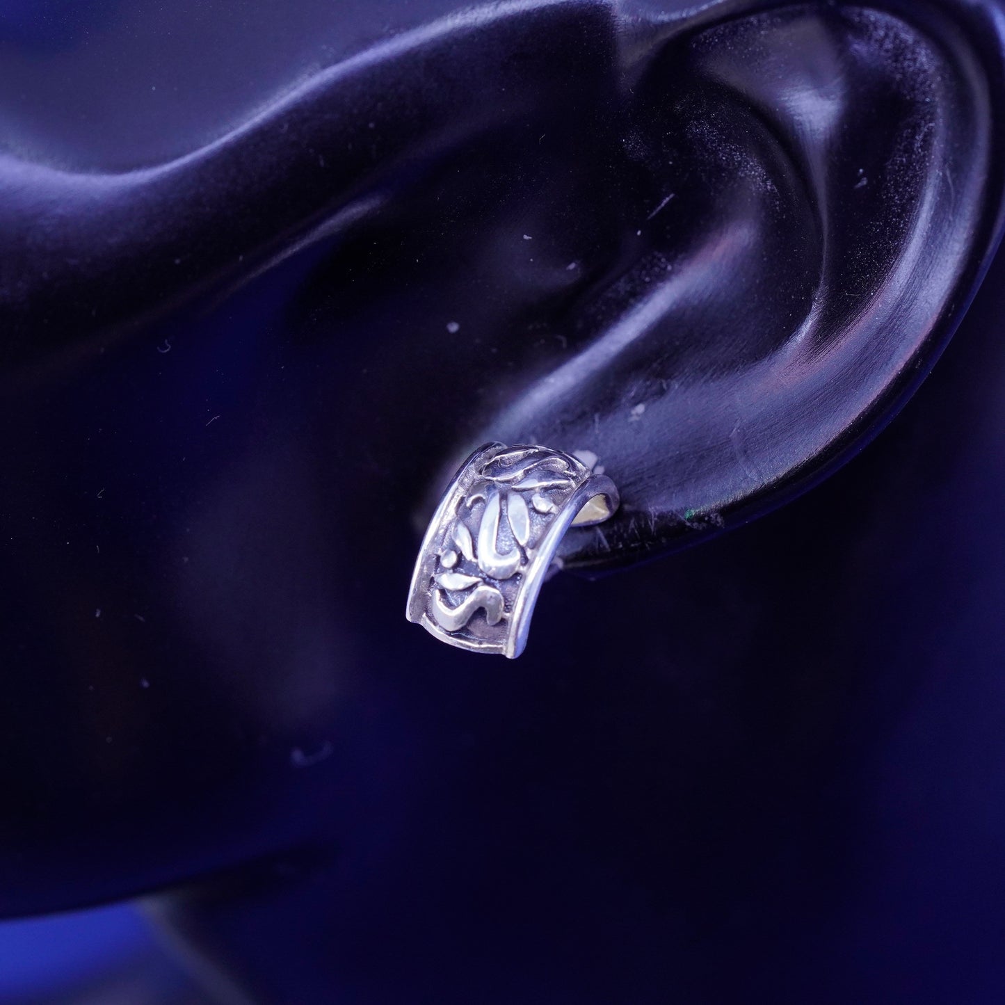 0.5”, Vintage Sterling silver handmade earrings, 925 Huggie studs with filigree