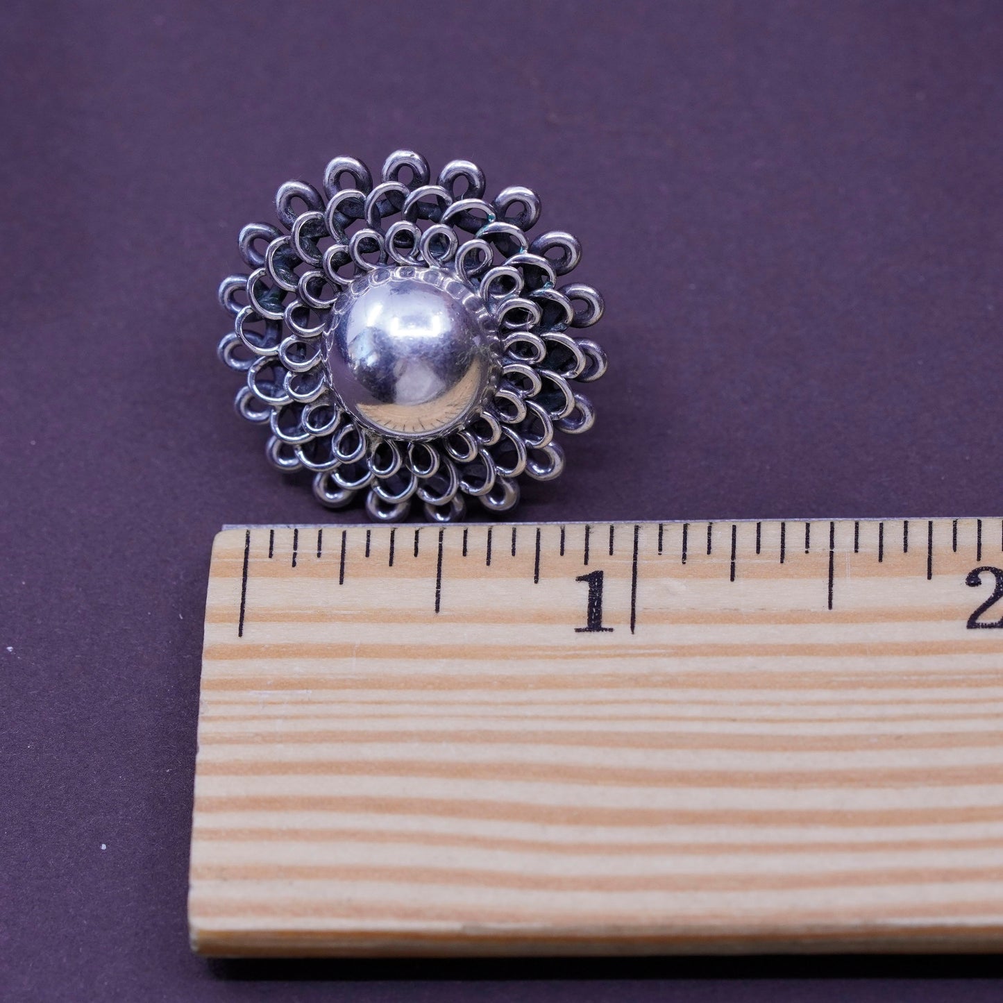 Vintage Sterling silver handmade screw back earrings, 925 flower