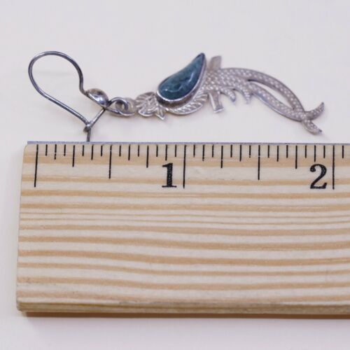 Vintage Southwestern handmade Sterling 925 Silver Peacock Earrings W/ Jade