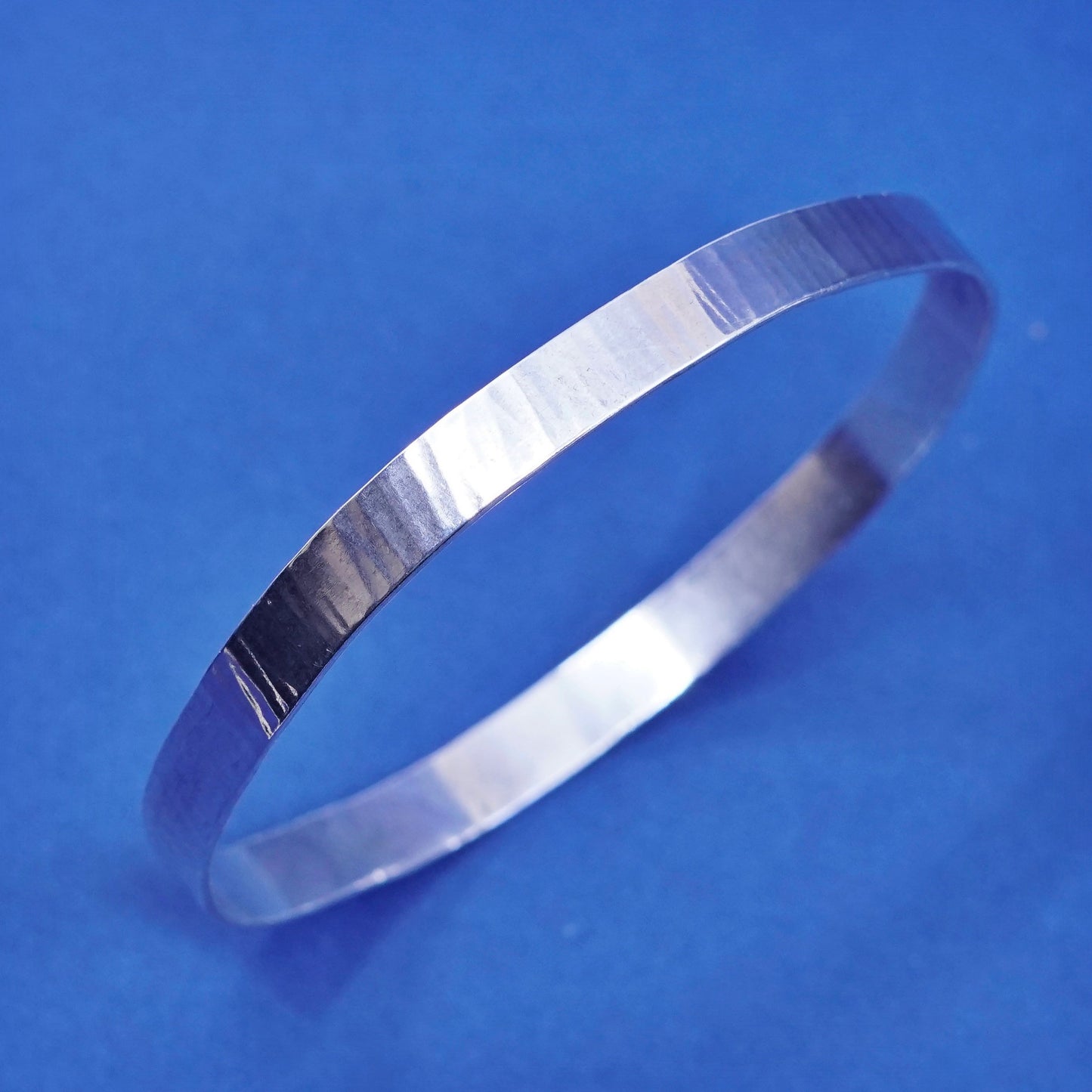 7.75”, vintage sterling silver handmade bracelet, 925 ribbed textured bangle