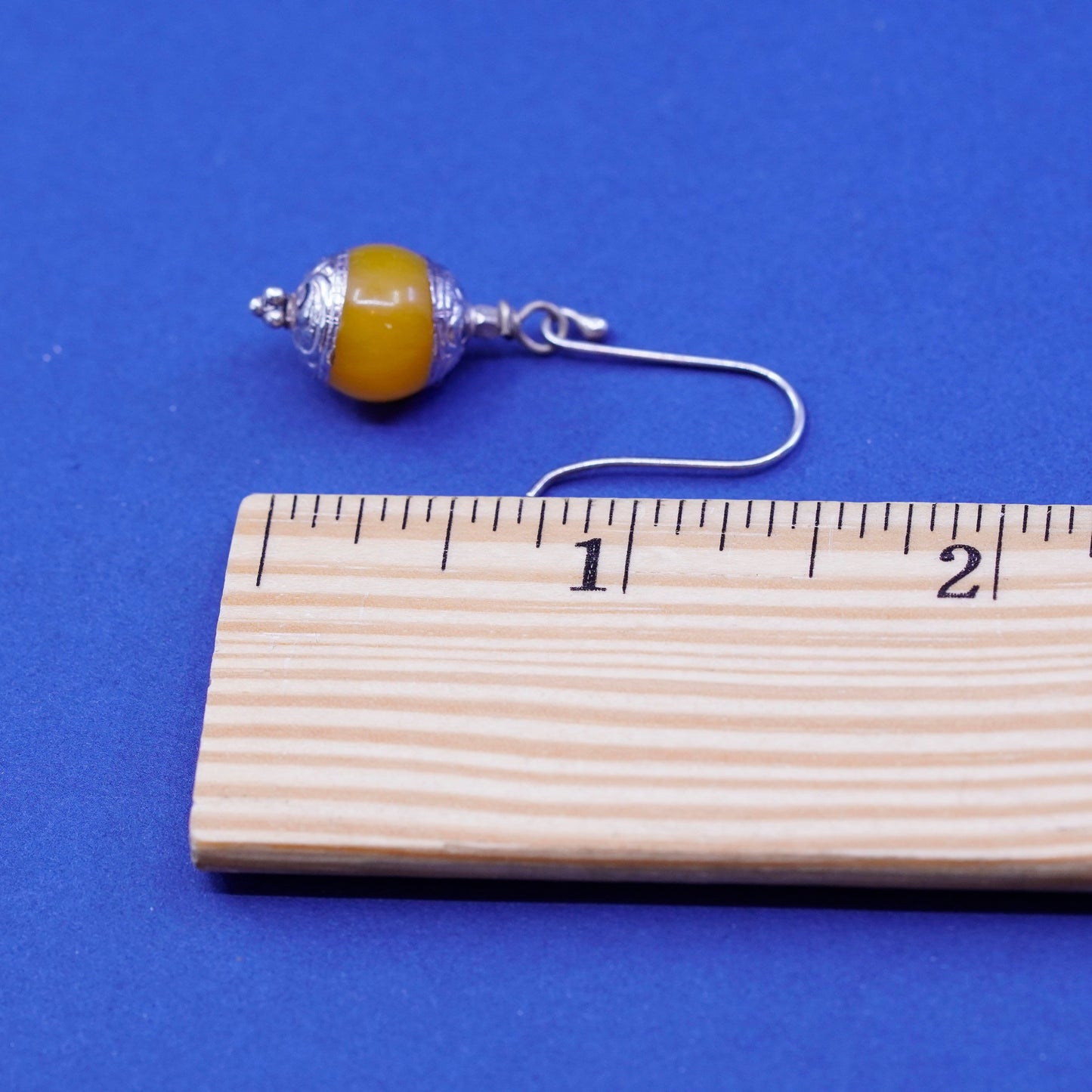 Vintage (500100) sterling silver handmade earrings, solid 925 silver with amber