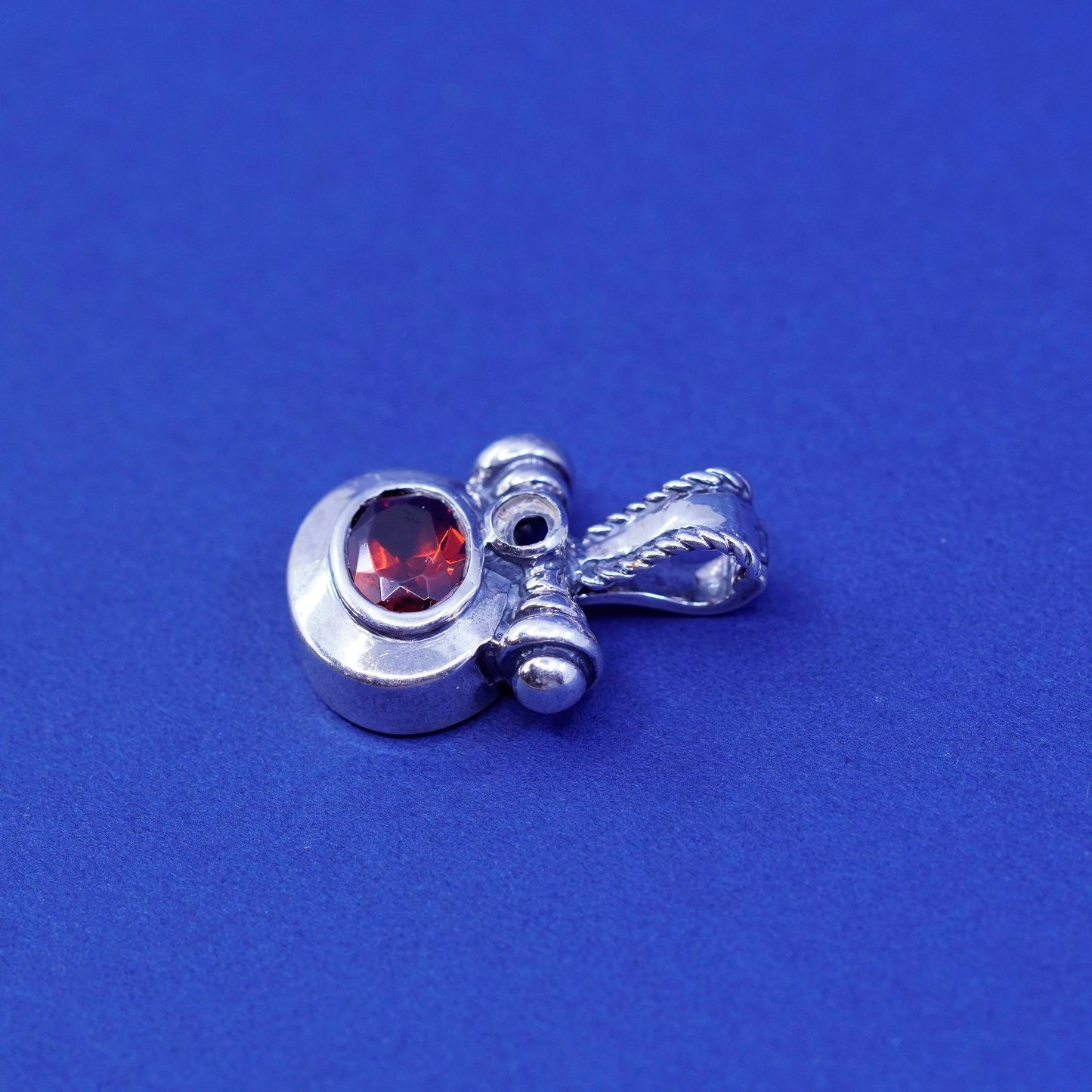 Vintage Sterling 925 silver handmade pendant with ruby and beads