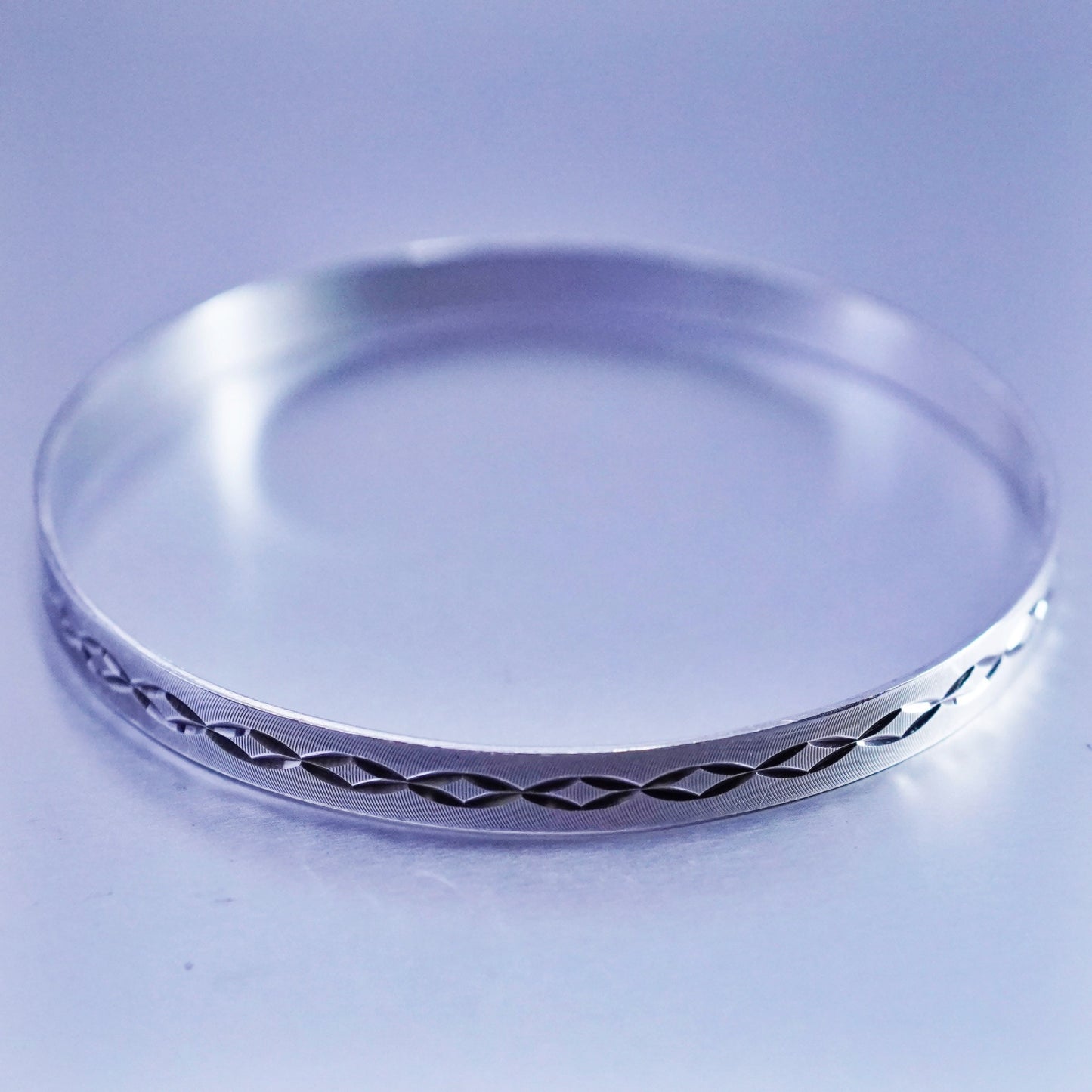 8.25”, Vintage Mexico Sterling 925 silver handmade bracelet, textured bangle
