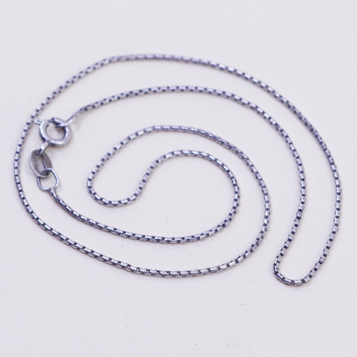16”, 1mm, Vintage sterling silver Italy 925 silver box chain, necklace