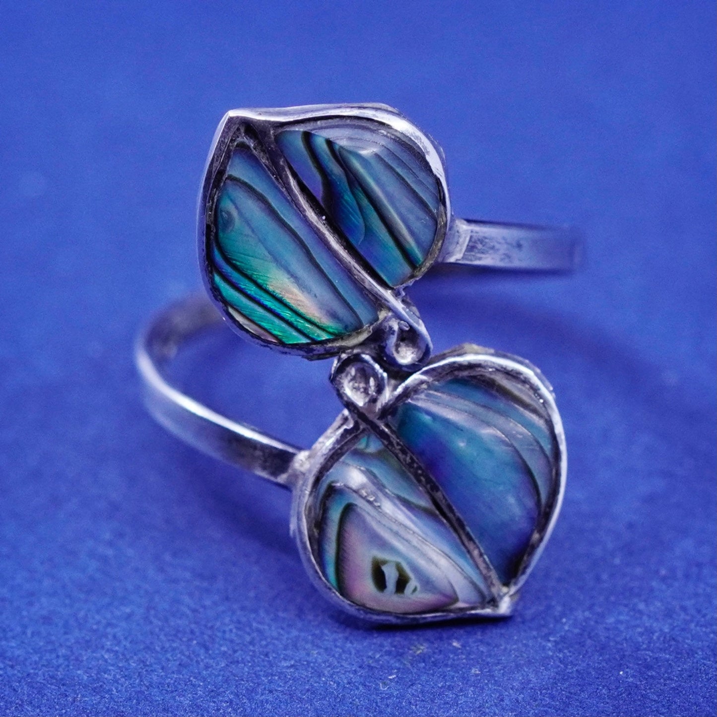 Size 4, mexico sterling 925 silver handmade wrap vans ring abalone leaf